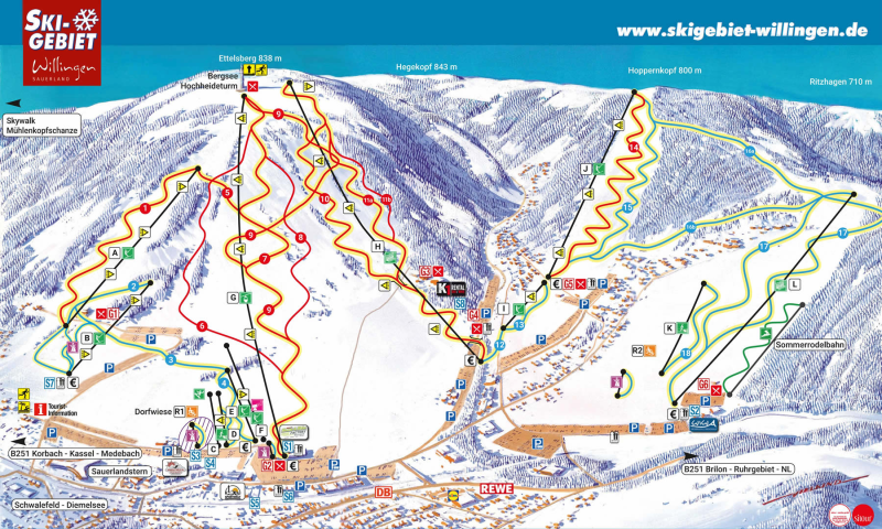 Pistenkarte des Skigebiets Willingen